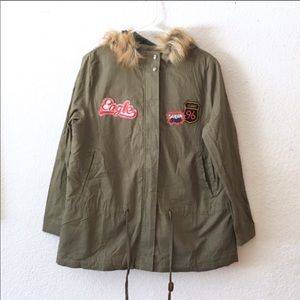 Flying Tomato Army Faux Fur Hood Parka Jacket Coat